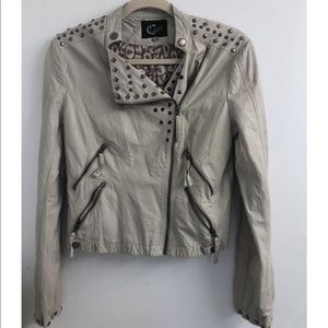 Faux beige tan leather jacket with studs